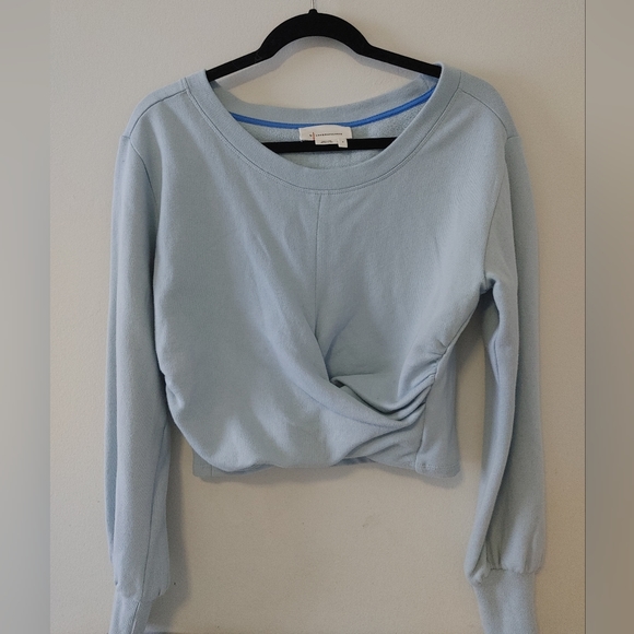 Anthropologie Light Blue Cropped Sweatshirt Twist Front pullover Small - Picture 1 of 6